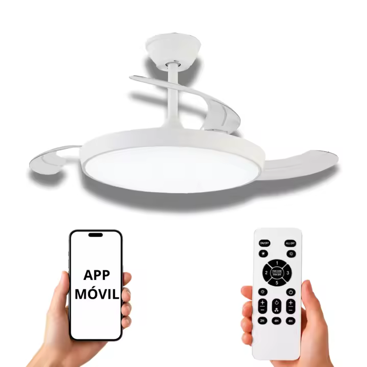 NARVI Ventilador de techo color Blanco, 3 Palas retráctiles, Motor DC, Luz LED Regulable en intensidad y color de luz. Con Memoria, Mando a distancia y APP Móvil. REF 8990 WH - 1