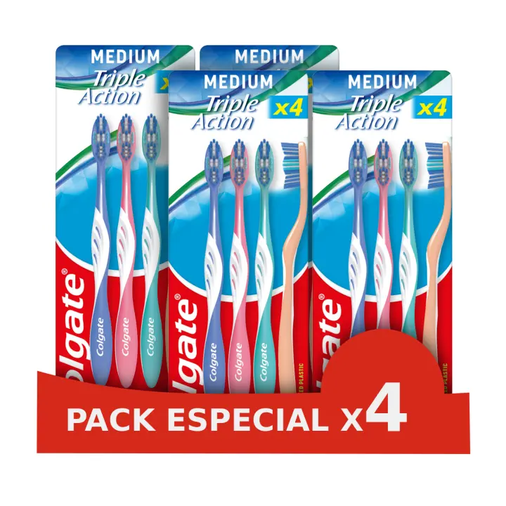 Colgate Pack x4 Cepillo de Dientes Triple Action Refresca el aliento, Medio - 1