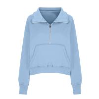 Nueva Sudadera De Mujer Con Capucha Cuello Erguido Otoño Invierno Color Sólido Fleece Manga Larga Bolsillos Cierre Media Pullover Suave - details 33