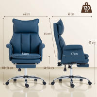 HOMCOM Silla de Escritorio con Reposapiés, Silla de Oficina Giratoria, con Respaldo Reclinable y Alto, Acolchado Grueso, Tapizada en Cuero Sintético, Soporte Lumbar, Altura Ajustable, Ruedas - details 2