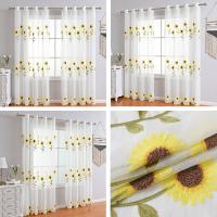Cortina con bordado de girasoles del sudeste asiático para ventana de casa, para dormitorio, sala de estar, con acabado que bloquea la luz, con perforación blanca (1 pieza) - details 1