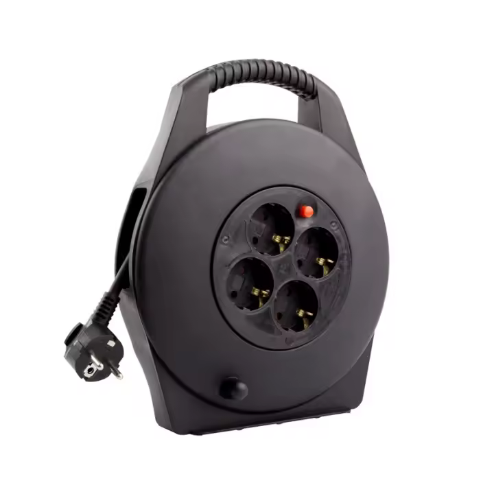 LEDKIA LIGHTING - Carrete Alargador de Cable 10m | 4 Enchufes German Socket | Protección Sobrecarga e Infantil | Soporta 3200W | PVC Duradero | Cumple ISO 9001 y CE, Negro - 1
