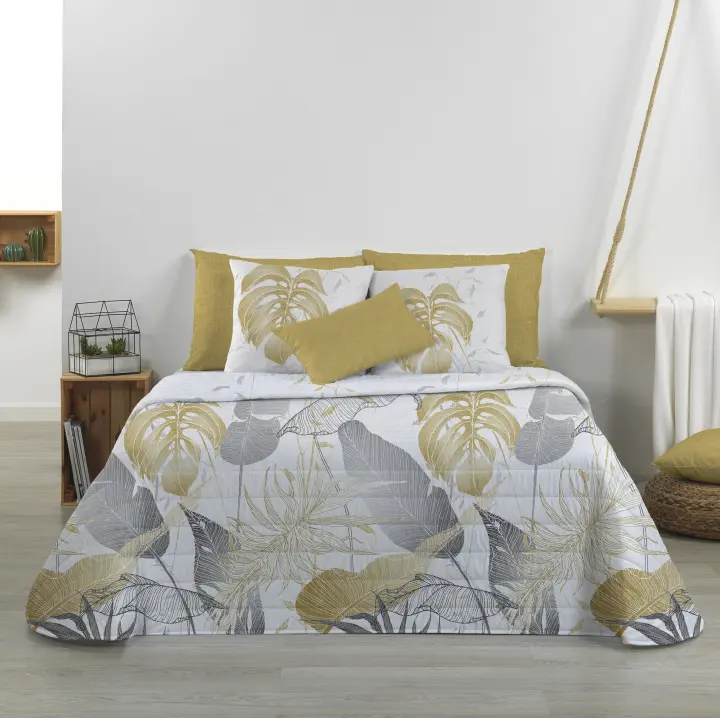 NORDIC HOME | Colcha bouti reversible “Savana” mostaza | 100% microfibra suave | Relleno fibra hueca 100 g | Ligera y transpirable | Varios tamaños (90, 105, 135, 150 y 180 cm) - 1