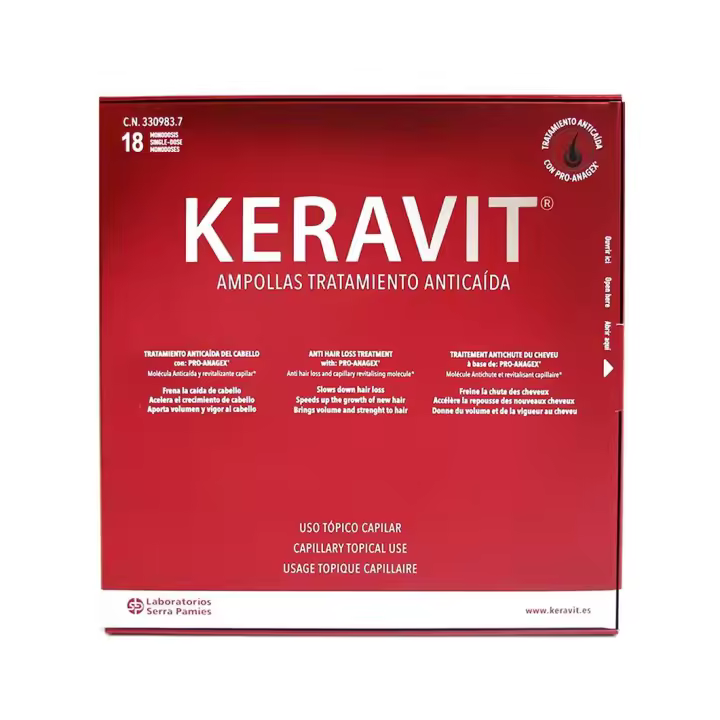 KERAVIT Tratamiento Anticaída 18 Ampollas de 6 ml con PRO-ANAGEX revitalizante capilar, complejo Multivitamínico, complejo Multimineral y complejo de Soja | Tratamiento tópico capilar de eficacia demostrada clínicamente. Unisex - 1