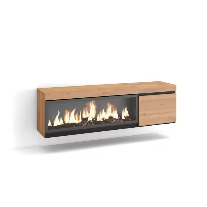Skraut Home, Mueble Televisión, 158x35x45cm, Fuego Led XXL efecto 3D, Veteado de madera, Tacto poroso de alta calidad - 1