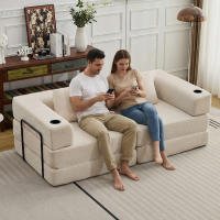 Diseño convertible plegable: este sofá cama desplegable tiene dos formas, sofá y colchón, se convierte fácilmente entre cama y sofá plegando los reposabrazos laterales o el respaldo, ahorrando espacio sin preocupaciones - details 4