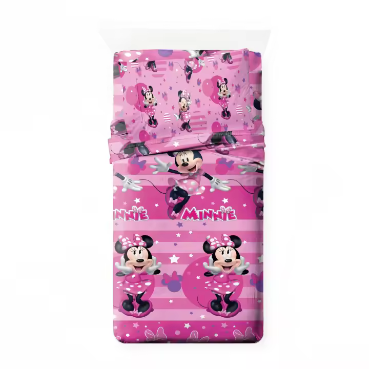 Disney - Juego de sábanas Verano Minnie Mouse 52% Algodón 48% Poliéster Licencia Oficial - 1
