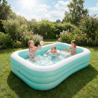 INTEX - Piscina hinchable infantil, color azul y blanco, medidas de 264x165x56 cm, suelo y asientos hinchables, capacidad para 780 litros agua, 2 cámaras de aire, 1 parche reparación, piscinas desmontables para niños - details 1