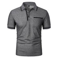 Camisa Polo Para Hombre De Manga Corta Color Sólido Casual Verano Transpirable Suelta Con Bolsillos Top Basic Splice Trendy - details 7