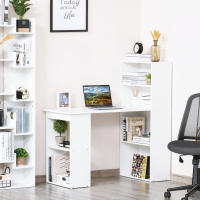 HOMCOM Escritorio con Estantería Librería Reversible Mesa de Ordenador con 6 Estantes de Almacenaje Estilo Moderno para Oficina Estudio Despacho 120x55x120 cm Blanco - details 1