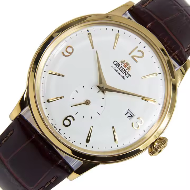 reloj hombre automático Orient Bambino Small Seconds RA-AP0004S dial blanco 40.5mm (admite cuerda manual) gold correa cuero - 1