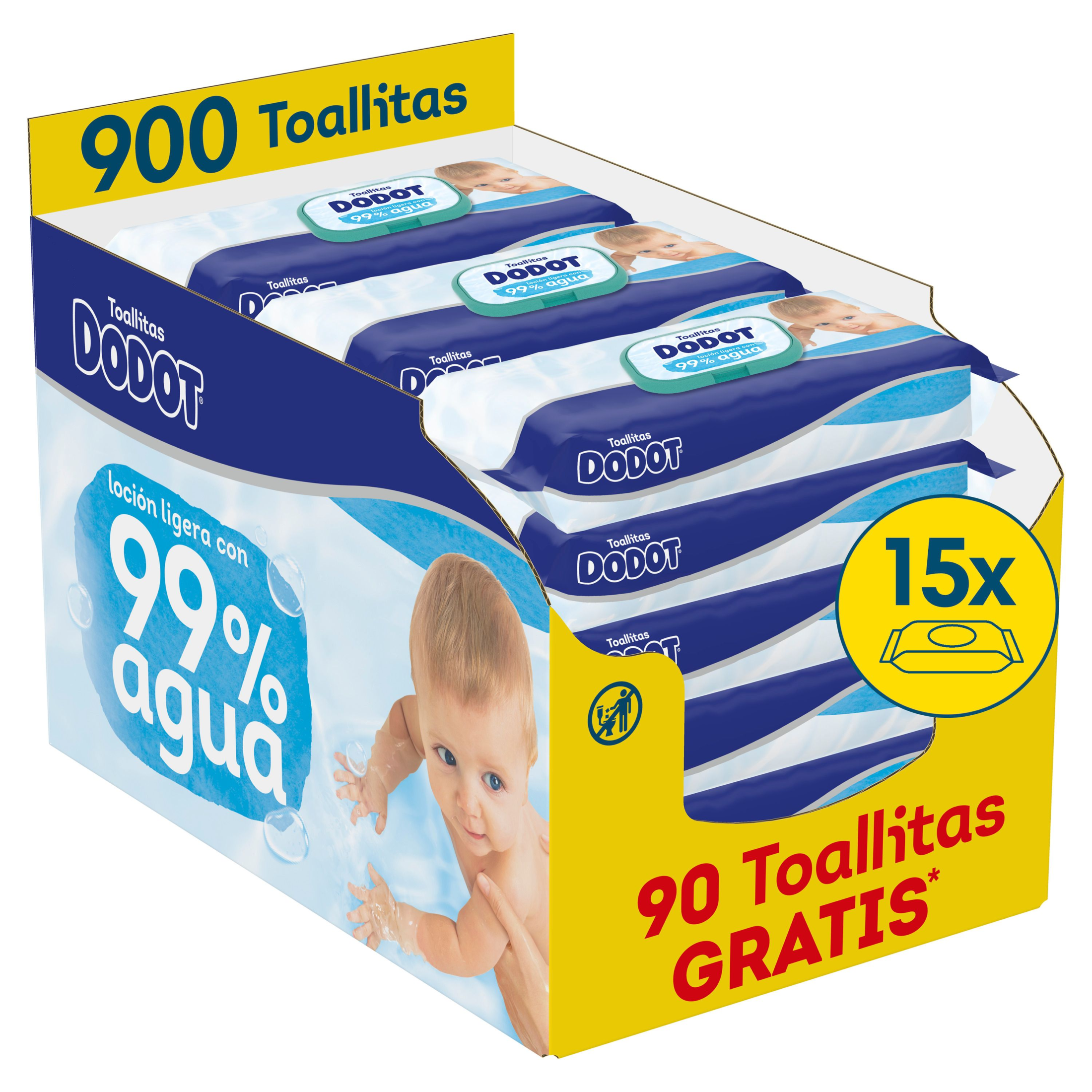 Dodot Aqua Toallitas Para Bebé 15 Paquetes De 60 Unidades = 900 Toallitas