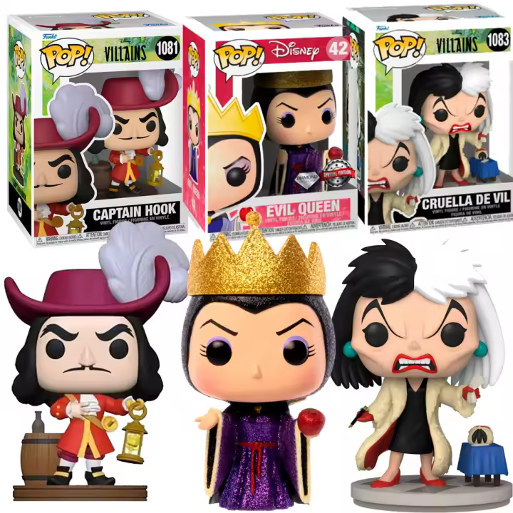 Funko Pack Villanos Villains Disney Garfio Hook Cruella de Vil Evil Queen Diamond 10810 1083 42 Disney Pop Vinyl - 1