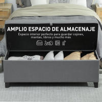 HOMCOM Puff Almacenaje Banco Almacenaje 112L Tapizado en Lino con 2 Bisagras de Seguridad Tapa Abatible y Asiento con Capitoné para Dormitorio Salón Entrada Carga 120 kg 120x40x48 cm Gris Oscuro - details 3