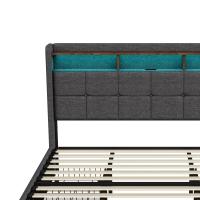 Cama tapizada capitoné con LED, puertos USB y Type-C, 4 cajones de almacenamiento, lino, beige y gris, 140x200 cm / 160x200 cm / 180x200 cm - details 7