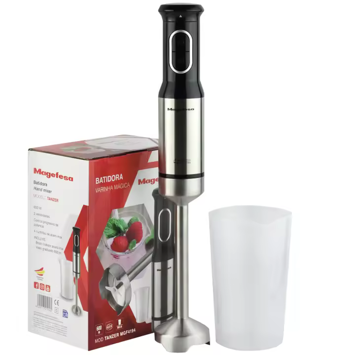 MAGEFESA TANZER Batidora de mano de 600W con vaso graduado de 600ml, tiene control de potencia y modo turbo además de 4 cuchillas de acero inoxidable - 1