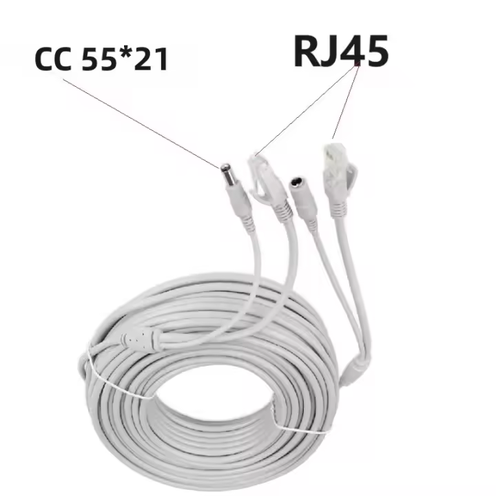 Cable De Red RJ45 Con Conector DC 12V Para Vigilancia De Video Cámara IP Extensiones De Red Cable De LAN Ethernet CAT 6 - 1