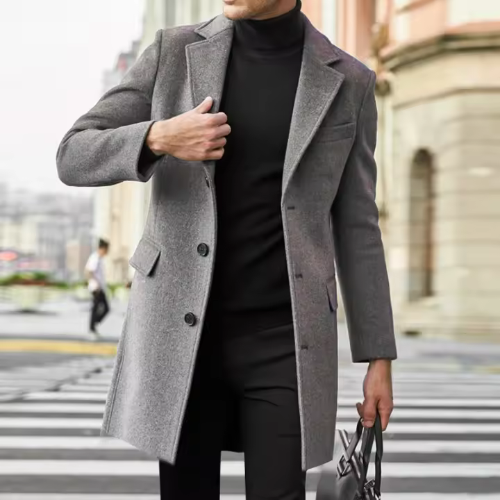 Chaqueta De Lana Para Hombre Estilo Británico Casual Otoño Invierno Manga Larga Con Lining Cierre Tradicional Solapa Plegable - 1