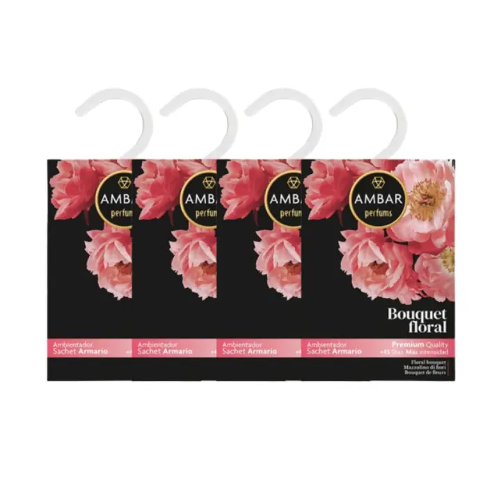Ambientadores 360 - Pack de 4 Ambientadores Armarios Ámbar Perfums | 0% Alcohol | Perfume Premium Natural | +45 Días Duración | Fragancia Ropa Limpia Armarios y Cajones - 1