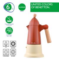 Cafetera Safari de Aluminio para 6 Tazas - Colores Rojo y Crema - Mango de Madera de Haya - Fácil de Limpiar - No Apto para Lavavajillas - Diseño para Amantes del Café - Marca United Colors Of Benetton - details 1