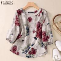 Blusa Bohemia ZANZEA 2024 Floral Impresión Otoño Para Mujer 3/4 Manga Tunic Tops Casual Vintage Vacaciones Playa Trabajo Camisa - details 3