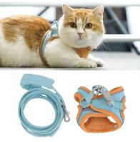 Correa para Gatos, Suave, Transpirable, Mantiene a La Mascota Cómoda, Color Bloqueado, Reflectante, Ajustable, a Prueba de Escape, Chaleco Pequeño para Caminar, Trotar(Azul Naranja M) - details 5