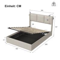 Cama Tapizada 160x200 cm Beige con Canapé Abatible Hidráulico, Luces de Lectura LED y USB - details 0