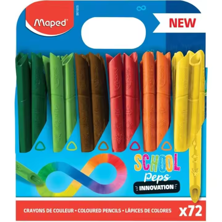 Maped - Lápices de Colores - Colección Color'Peps Infinity - Estuche de 72 Unidades - Duran 10 Veces Más - Sin Necesidad de Afilar - Agarre Triangular Ergonómico - 0% Desperdicio 100% ECO - 1