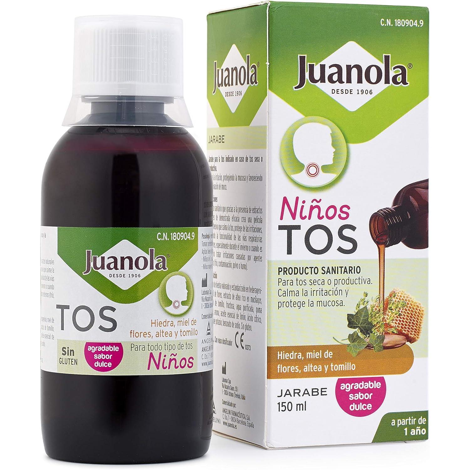 JUANOLA Tos Niños - 150ml - Indicado en caso de tos seca o productiva - Producto sanitario con Hiedra, Miel de flores, Altea y Tomillo. A partir de 1 año.