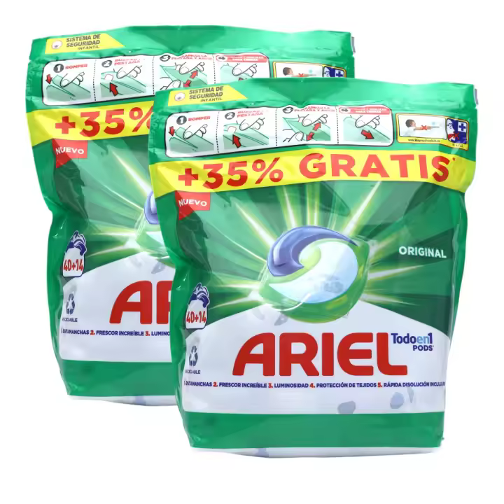 Ariel Todo En Uno Pods Regular Detergente En Cápsulas 108 Lavados (2 x 54 Lavados) Con Lavado A 20 °C Y Perfume Duradero - 1