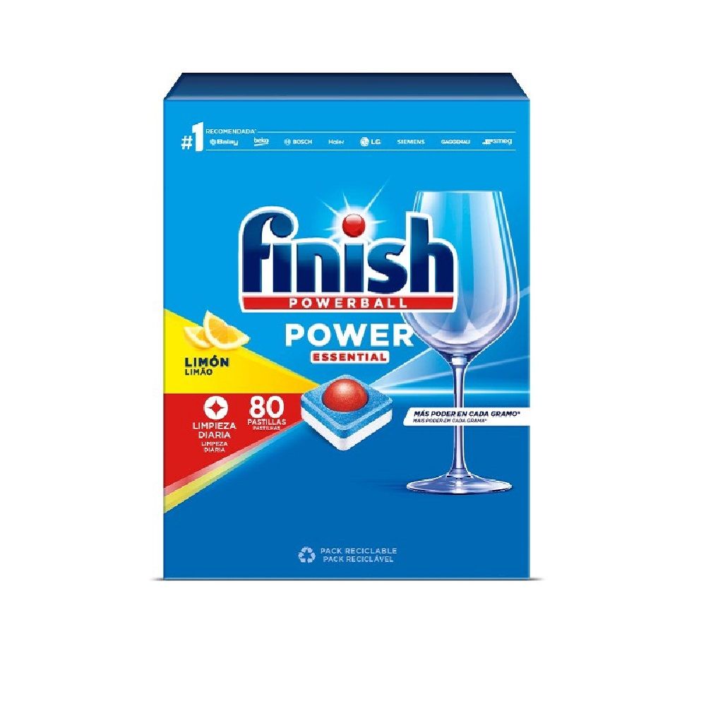 Finish Powerball Power Essentials pastillas Lavavajillas 80 unidades, Limpieza Diaria, Aroma Limón