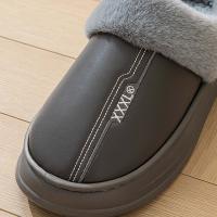 Zapatillas De Casa Para Hombre Invierno Interior Cálidas Cuero Sintético Impermeable Funda De Plush Gruesa Zapatos De Piso - details 18