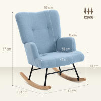 HOMCOM Silla Mecedora, Mecedora de Terciopelo de Teddy con Respaldo Alto, Patas de Madera de Caucho, Reposabrazos, Estilo Moderno, Sillón de Lactancia, Carga 120 kg, para Dormitorio, Salón, Azul Claro - details 2