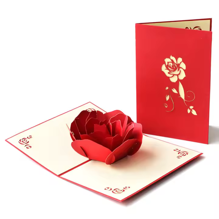 Roses Valentine's Day 3D Pop Up Greeting Card with Envelope, 3D Handmade Heart Cards - 1
