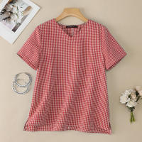 Blusa a Cuadros ZANZEA Para Mujer Verano Manga Corta Cuello V Casual Ligera Tops De Verano Blusas Para Mujer OL Trabajo - details 4