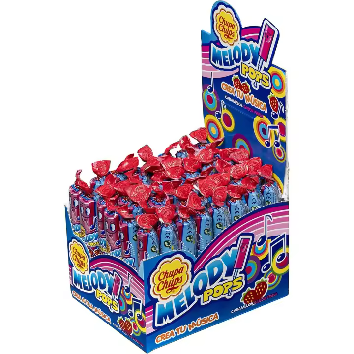 Chupa Chups Melody Pops, Caramelo con Palo de Sabor a Fresa, Display de 48 unidades de 15 gr - Crea tu propia música con la melodía de Melody Pops - 1