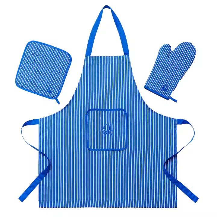 Set 3pcs ( delantal+manopla+agarrador) 100%algodon 190gsm azul CASA BENETTON - 1