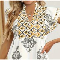 Vestido De Verano Para Mujer plus Talla Con Estampado Floral Elegante Cuello En V Manga Larga Sin Mangas A-Line Longitud De Rodilla - details 4