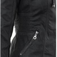 Chaqueta De Cuero Sintético Para Mujer Estilo Motociclista Con Capucha Negro Otoño-invierno Cierre De Cremallera Largo Regular - details 27