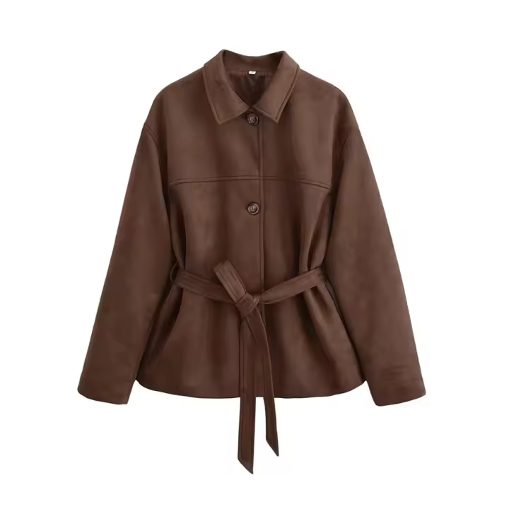 Chaqueta De Mujer TRZA De Seda Falsa Con Manga Larga Cierre Frontal Estilo Casual Outerwear Chic Tops Moda Otoño/Invierno MOV - 1