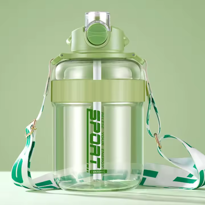 Botella De Agua Deportiva Personalizada De Gran Capacidad Plástico Portátil Para Fitness Y Deportes Con Taza Y Pajita - 1