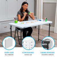 Lifetime - Mesa plegable portátil ajustable, altura regulable 61-91,5 cm, máx. 340 kg, superficie resistente a manchas y rayos UV, estructura de acero, polietileno, color blanco, exterior, fácil almacenaje - details 2