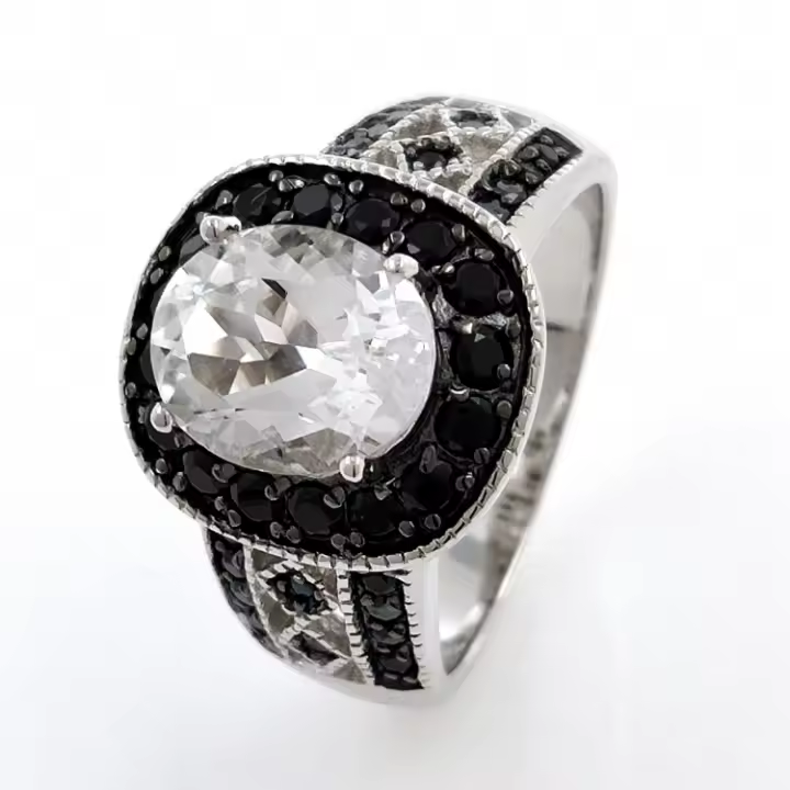 Whynotgems Anillo de Topacio Blanco y Espinela Negra de Plata 925 para Mujer - 1