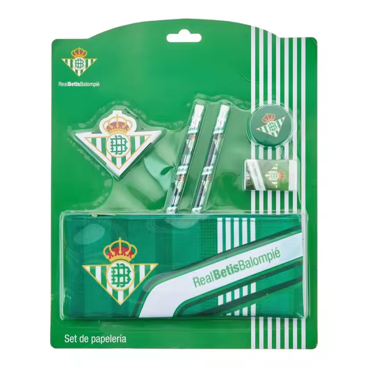 CYPBRANDS Kit Papelería Escolar Real Betis Balompié GS-606-BT, Verde - Portatodo Plano con 2 Lápices, 1 Goma y 1 Sacapuntas - Ideal para los Más Peques - 1
