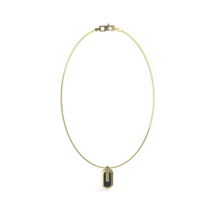 GUESS - Colgante RACER TAG JUMN04045JWYGBKT-U para hombre, de acero dorado con placa negra lacada y logo distintivo, ideal para looks deportivos y diarios - 1