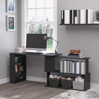 HOMCOM Escritorio Esquinero Giratorio, 120x110 cm, Escritorio en L, Mesa de Escritorio con Estantes, para Oficina en Casa, Estudio, Hogar, Negro - details 1