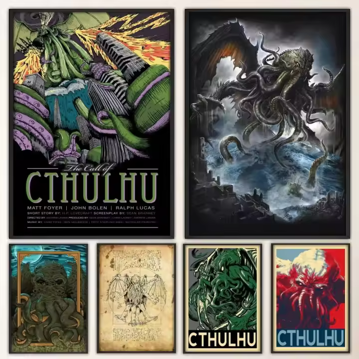 Póster De Arte Cthulhu Horror En Lienzo Decorativo Para Sala De Estar Bar Vintage Estilo Abstracto Sin Marco - 1