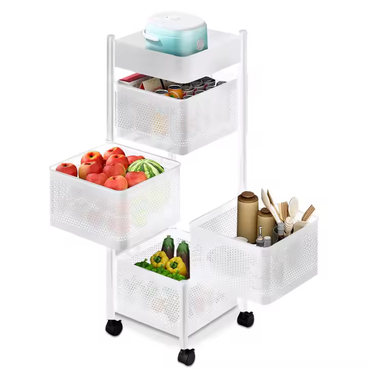 RELAXTY Carrito Auxiliar 4 Niveles con Ruedas: Carrito de Cocina y Baño Metálico Giratorio para Frutas y Utensilios - 1