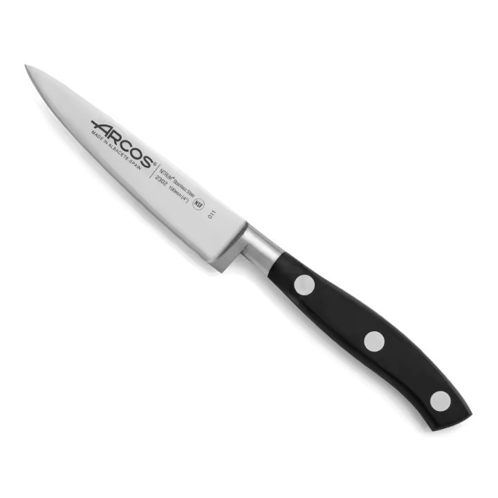 Arcos Cuchillo Pelar Forjado Acero Inoxidable. Cuchillo Cocina para Pelar Frutas y Verduras. Mango Ergonómico Polioximetileno y Hoja 100mm. Serie Riviera. Color Negro. - 1