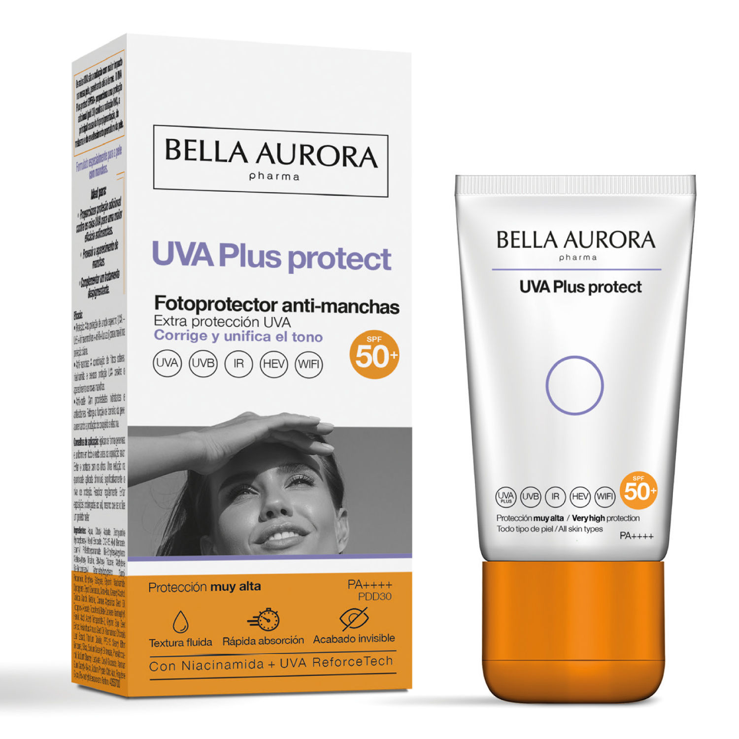 BELLA AURORA - UVA Plus Protect, Protector Solar Facial Antimanchas SPF50+, Protección Solar Antimanchas para Cualquier Tipo de Piel